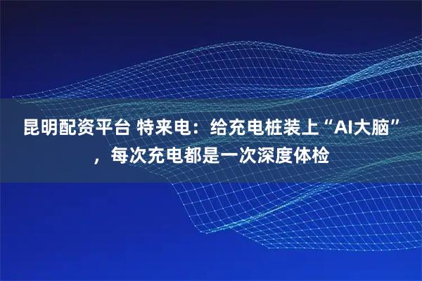 昆明配资平台 特来电：给充电桩装上“AI大脑”，每次充电都是一次深度体检